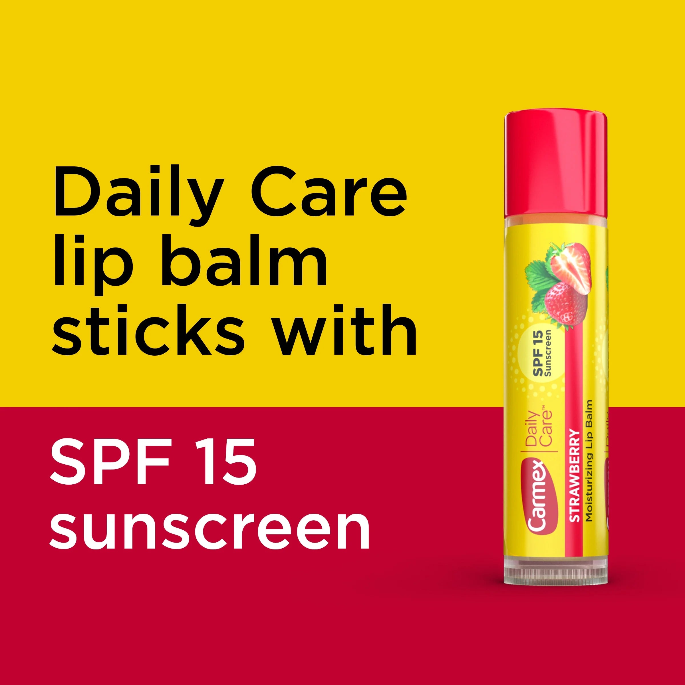Carmex Daily Care Moisturizing Lip Balm Stick, SPF 15, Strawberry Flavor, 1 Count