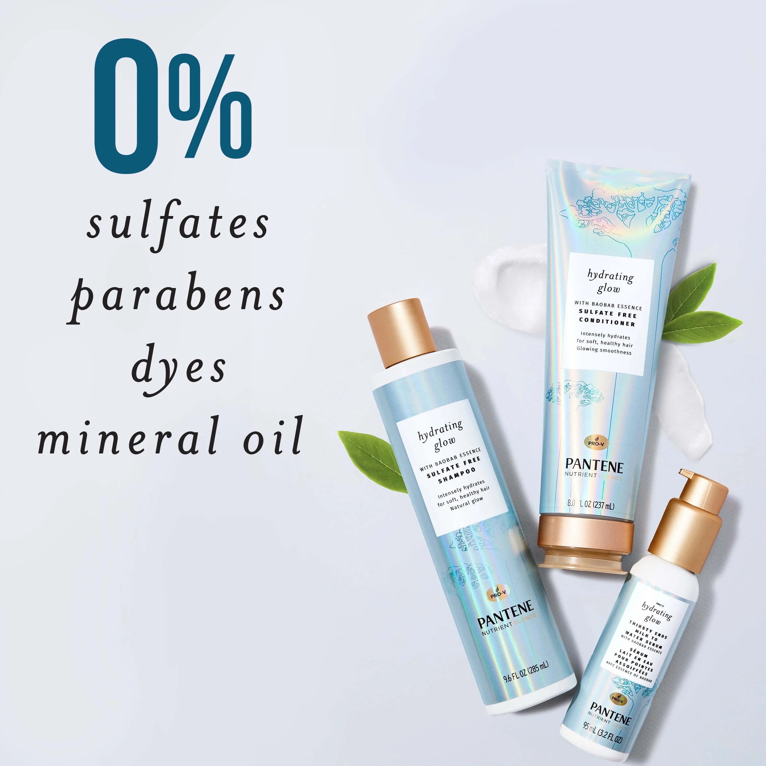 Pantene Hydrating Glow, Sulfate-Free Shampoo and Conditioner Pack, with Baobab Essence