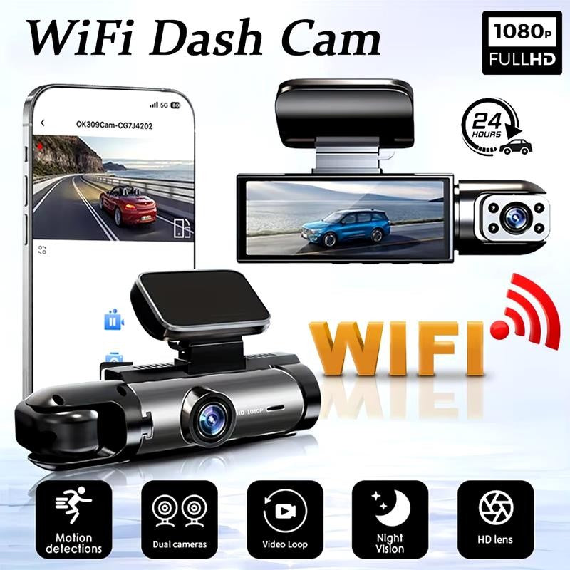 1080P WIFI Dual Camera Dash Cam for Cars,Front and Inside,Car Camera with IR Nig