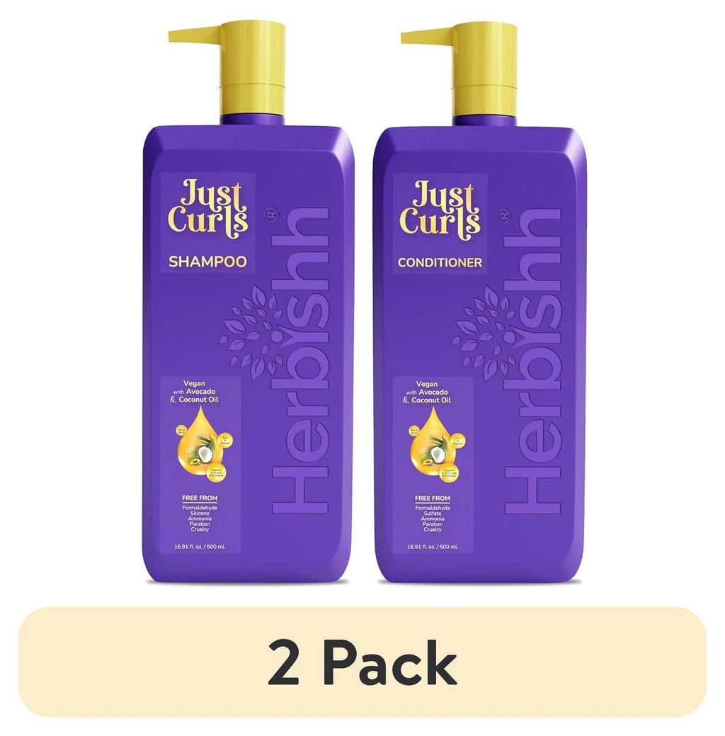 (2 Pack)  Just Curls Coconut & Avocado Oil Infused Curly Hair Shampoo and Conditioner Set, Sulfate-Free Vegan Kit for Curly Hair Care Women & Men Wavy, Curly Hair Products for Nourished Smooth Hair