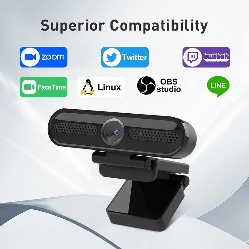 2K/1080P Webcam with 2 Microphones for Laptop Conference Streaming PC USB Web Ca