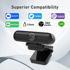 2K/1080P Webcam with 2 Microphones for Laptop Conference Streaming PC USB Web Ca