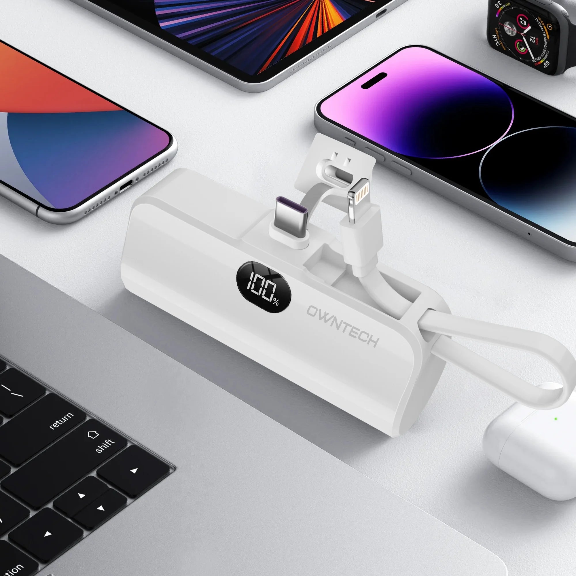 PLUSBRAVO Portable Charger Small Fast Charger 5000Mah Portable Power Pack with Built-In Cables, for Iphone, Samsung