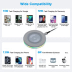 ABCPOW 15W Fast Wireless Charger Samsung Android Fast Charging Pad Qi-Certified Wireless Charger Mat Wireless Charger Station Compatible for Iphone 17 16 15 14 Samsung Galaxy S25 S24 S23 S22,Grey