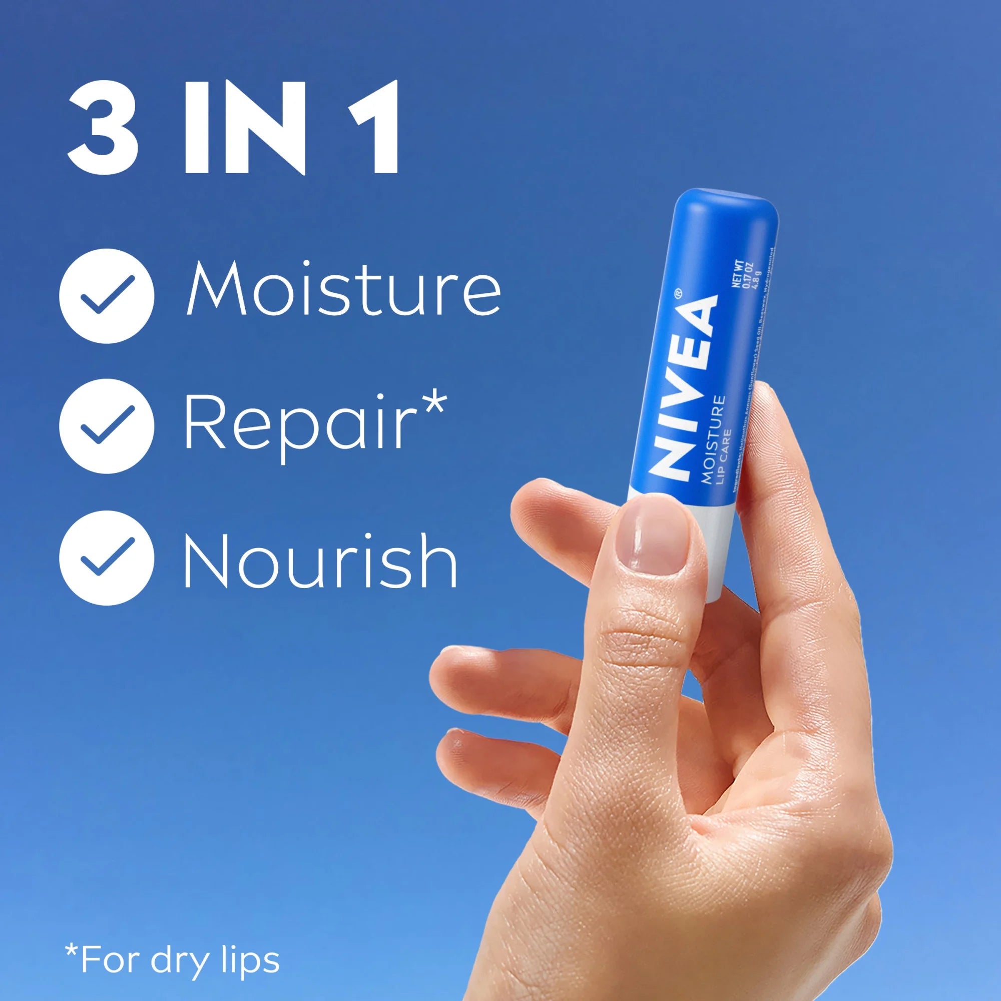 NIVEA Moisture Lip Care, Hydrating Lip Balm with Shea Butter, Vitamin C & E, 0.17 Oz, 2 Pack