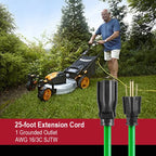 25FT 16AWG 3 Prong Hi-Vis Green Single Outlet Outdoor Extension Cord, 125V, 13A