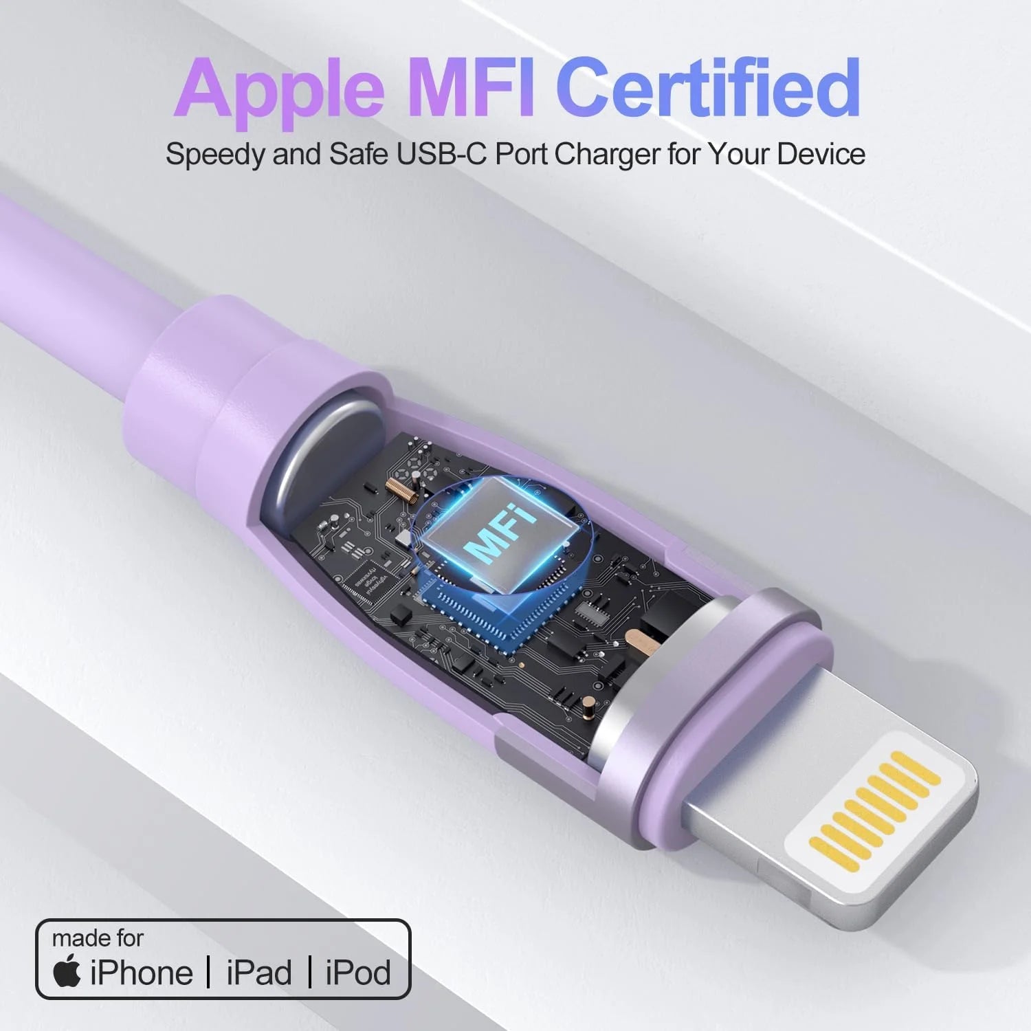 Bkayp Iphone Charger [Apple Mfi Certified] 2 Pack 20W PD USB C Wall Charger with 6Ft Fast Charging Cables Compatible with Iphone 14/13/12/11 Purple