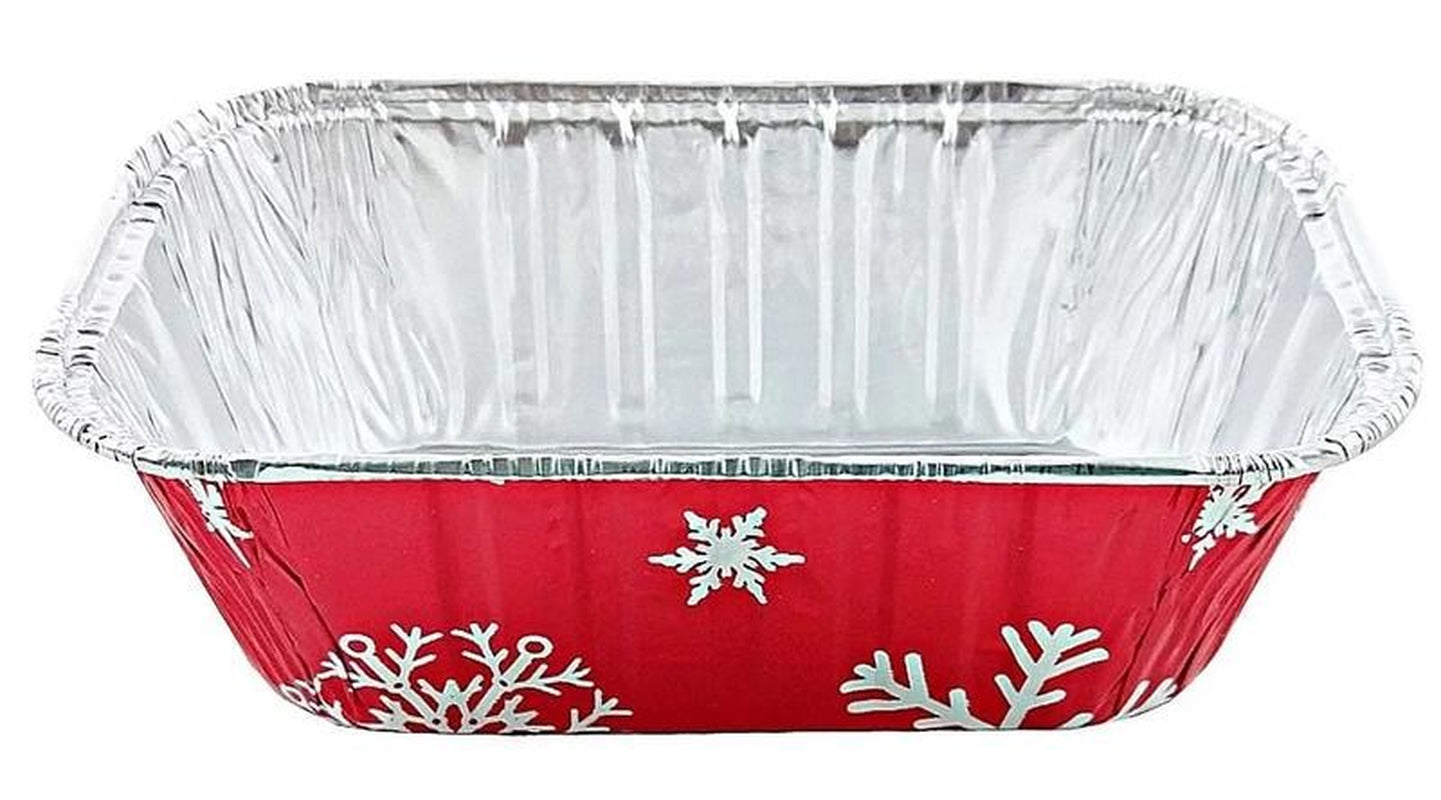 1 Lb. Red Holiday Christmas Snowflake Aluminum Foil Small Mini Loaf / Bread Baki