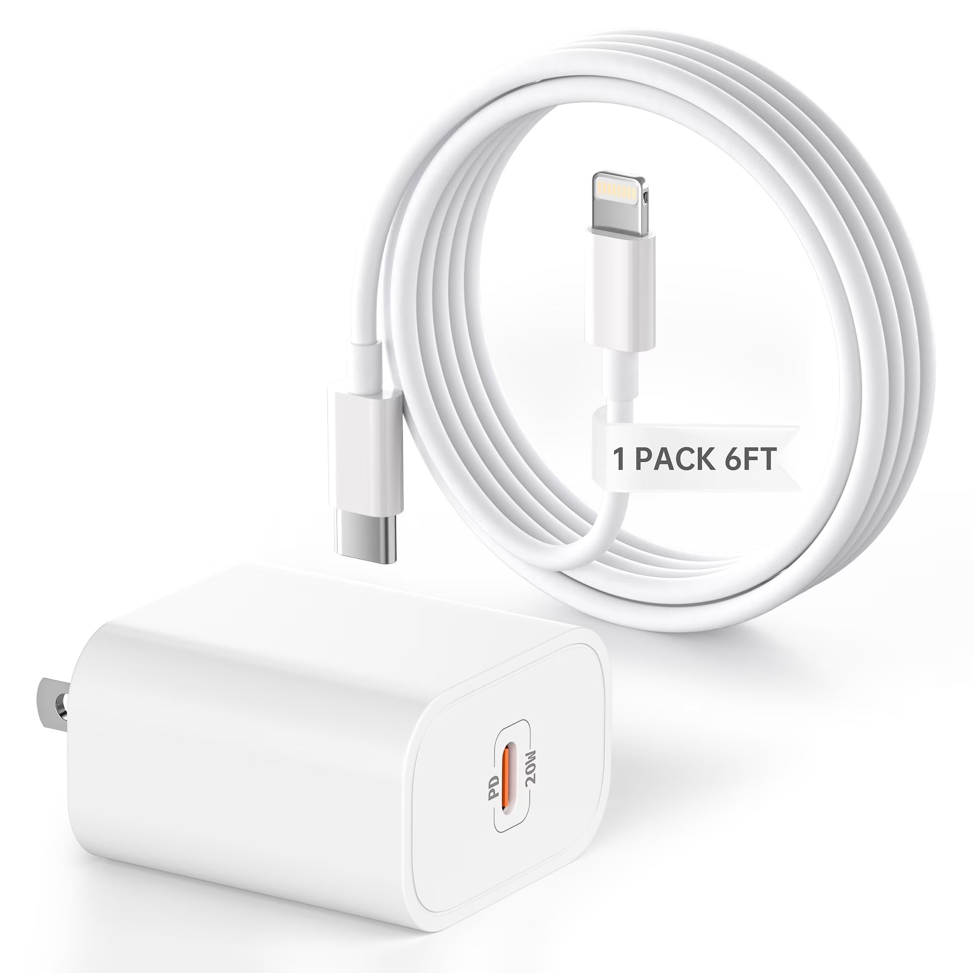 Bkayp Iphone Charger [Apple Mfi Certified] 20W PD USB C Wall Charger with 6Ft Fast Charging Cable Compatible with Iphone 14/13/12/11 White