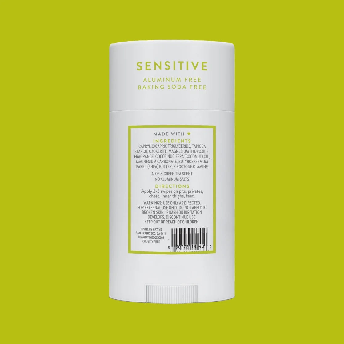 Native Deodorant, Aluminum Free, Aloe & Green Tea Sensitive Whole Body Deodorant 2.4 Oz