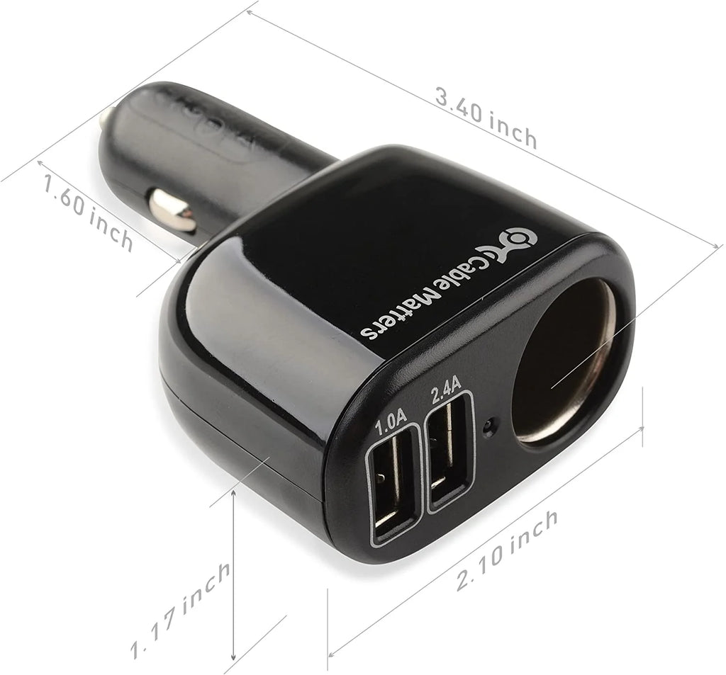 17W 3.4A Car Charger with Lighter Socket and Dual USB Charging Ports
