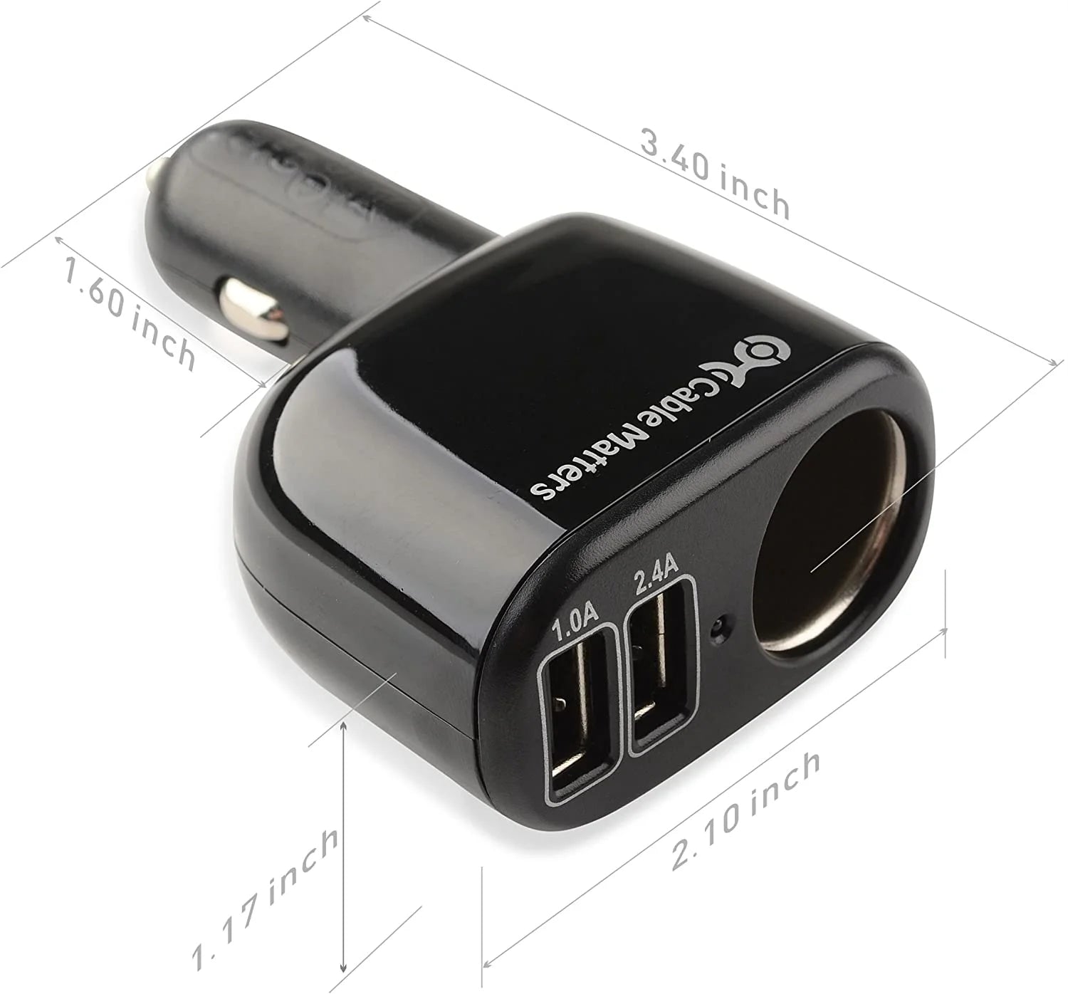 17W 3.4A Car Charger with Lighter Socket and Dual USB Charging Ports