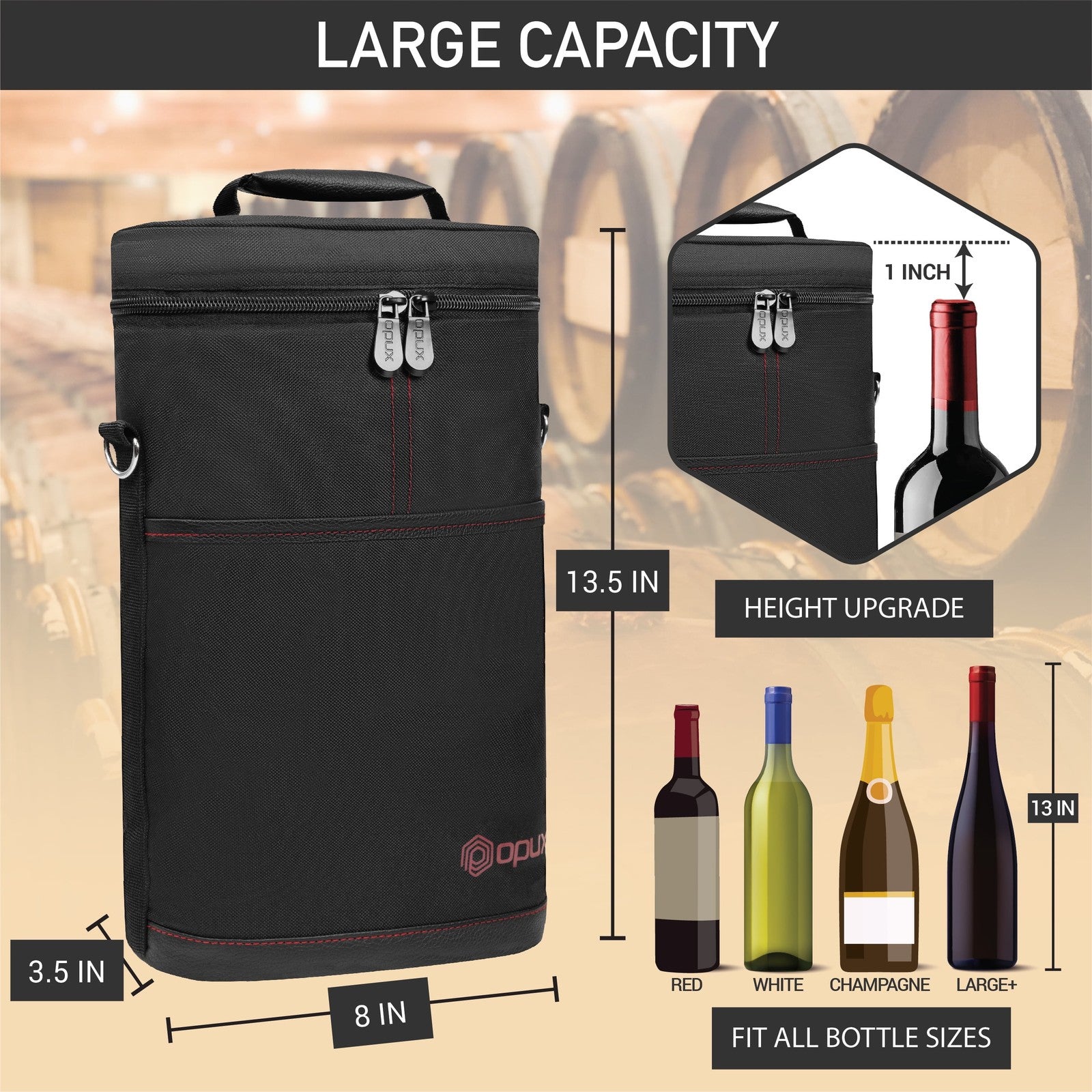 2 Bottle Wine Carrier Tote, Insulated Leakproof Wine Cooler Bag, Wine Travel Bag