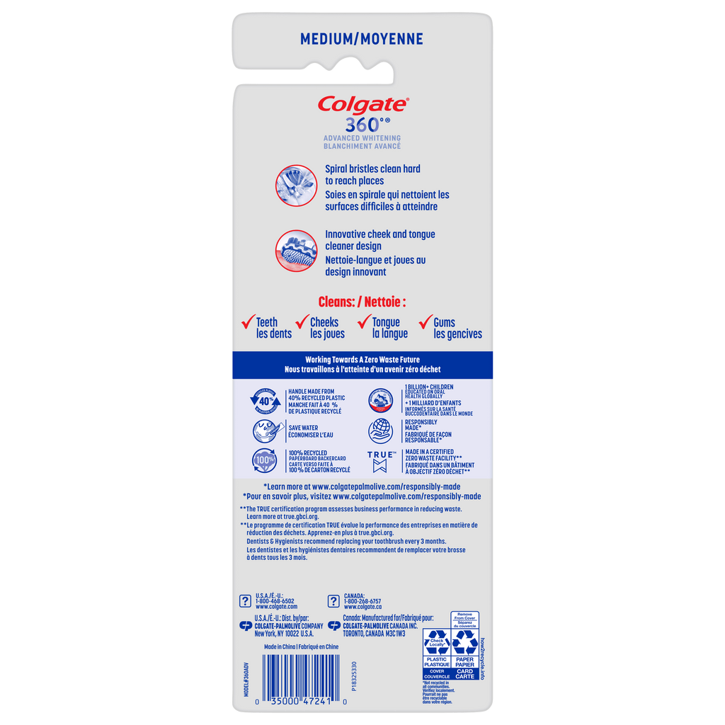 360 Advanced Whitening Medium Toothbrush Pack, 4 Count