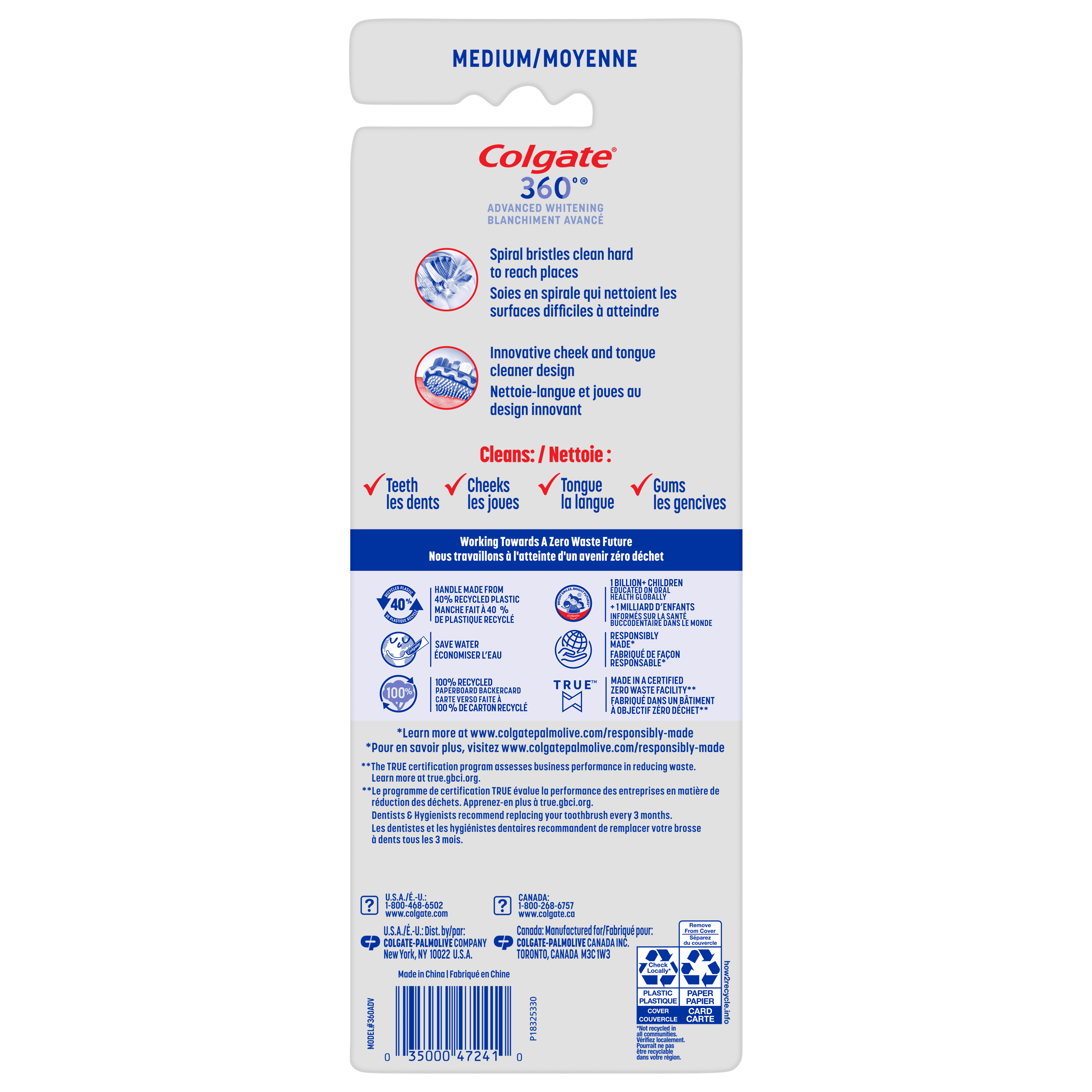 360 Advanced Whitening Medium Toothbrush Pack, 4 Count