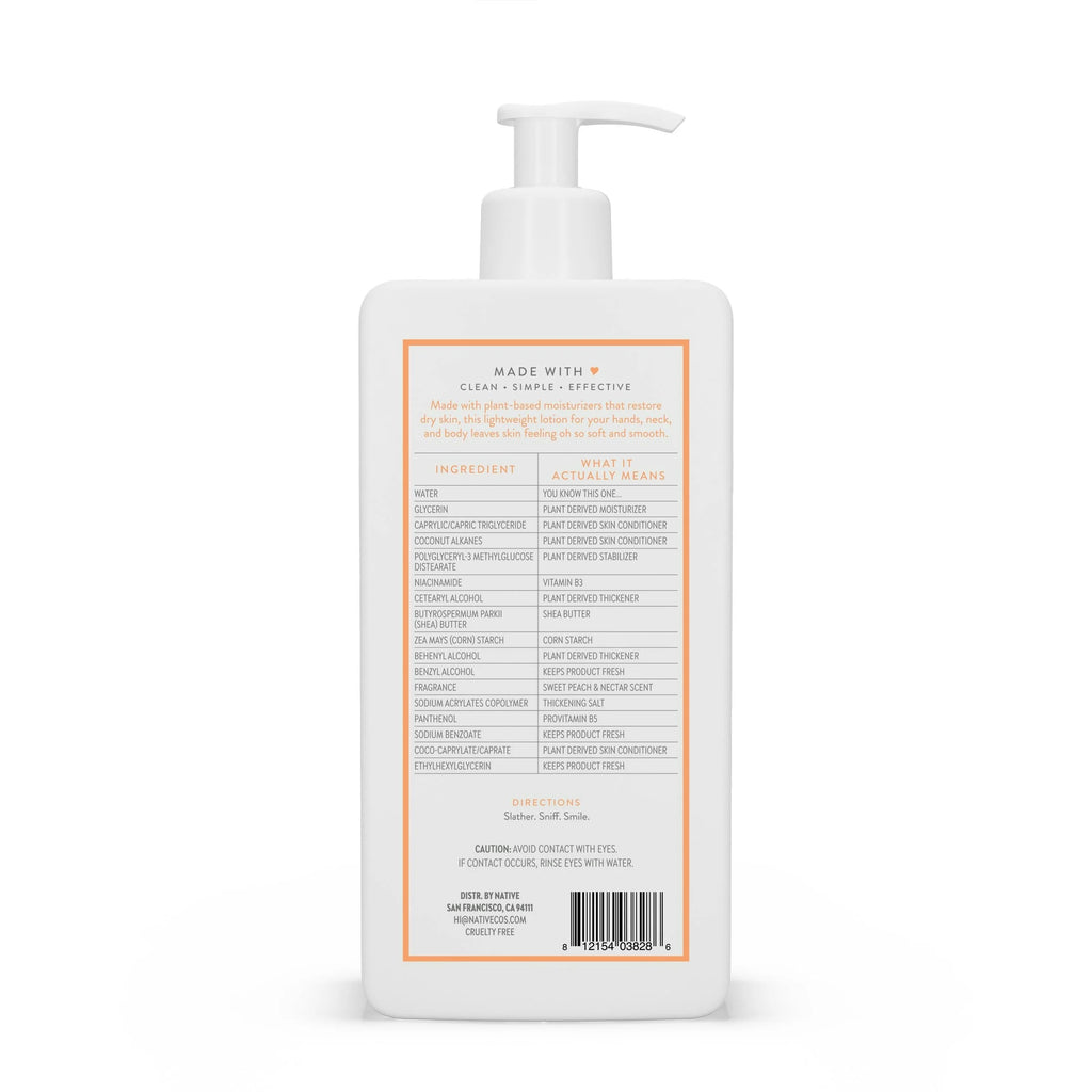 Native Moisturizing Hand & Body Lotion, Sweet Peach & Nectar, Paraben Free, for Women and Men, 16.5 Fl Oz