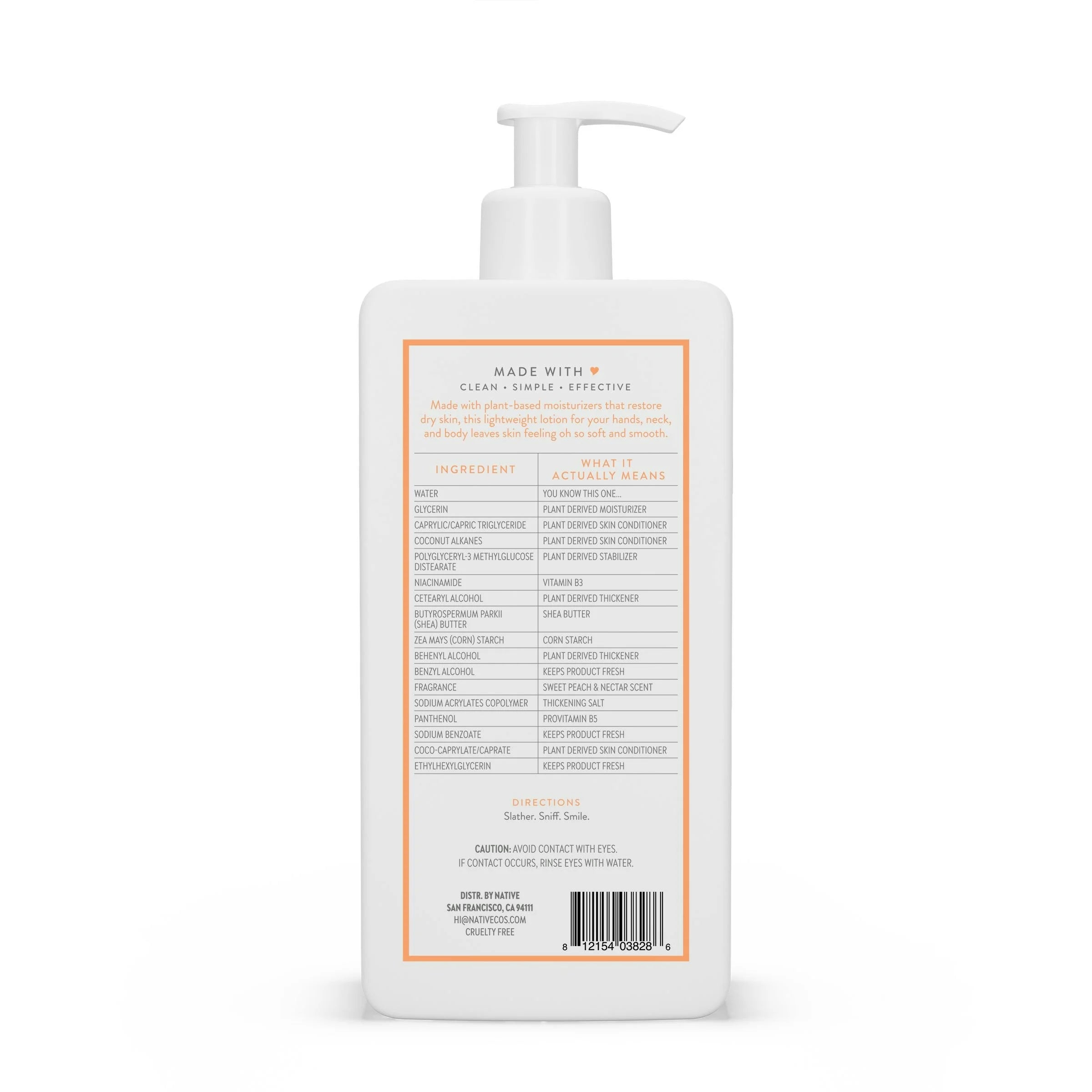 Native Moisturizing Hand & Body Lotion, Sweet Peach & Nectar, Paraben Free, for Women and Men, 16.5 Fl Oz