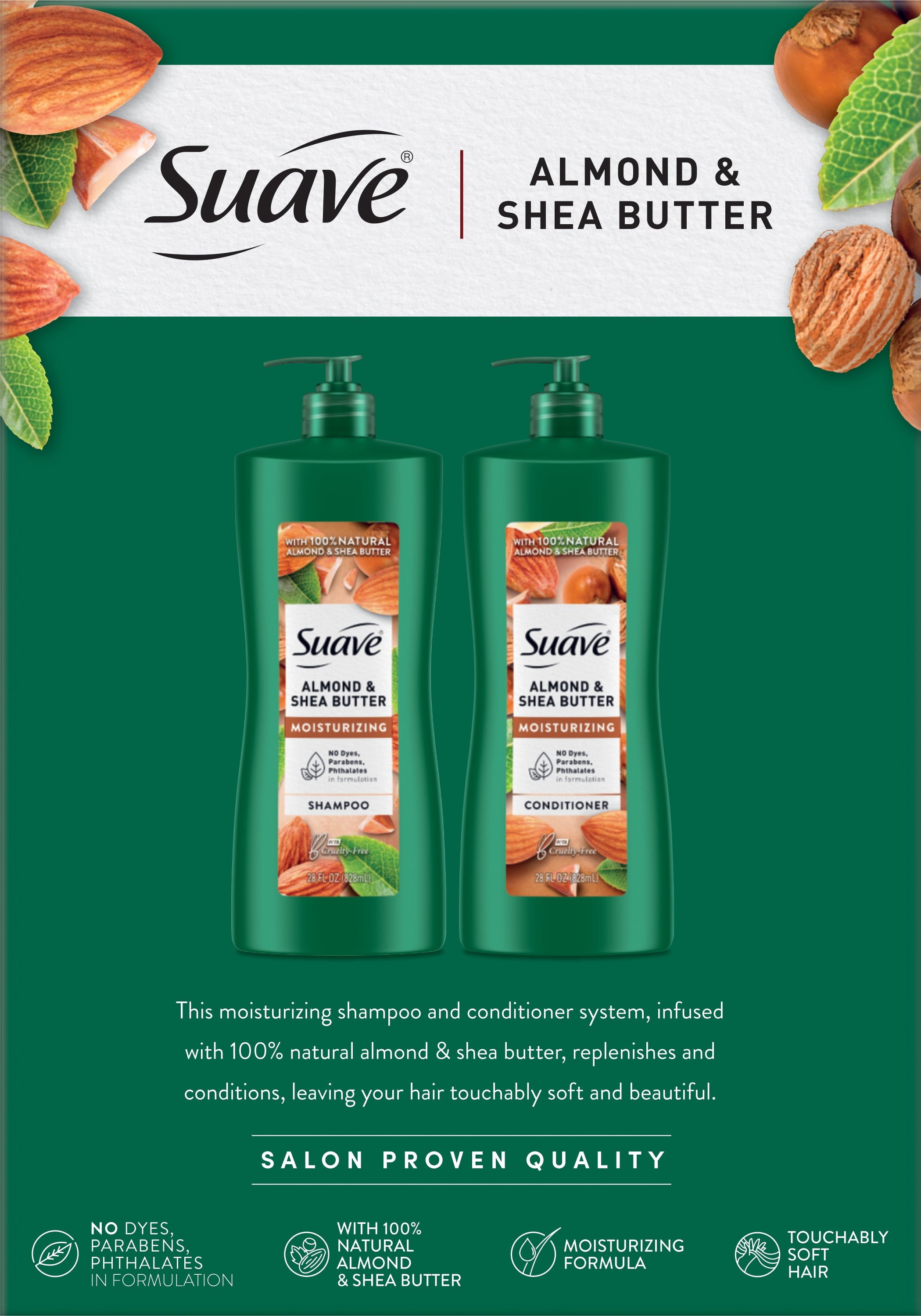 Suave Professionals Moisturizing Shampoo and Conditioner Set, Almond & Shea Butter, 28 Fl Oz, 2 Pack