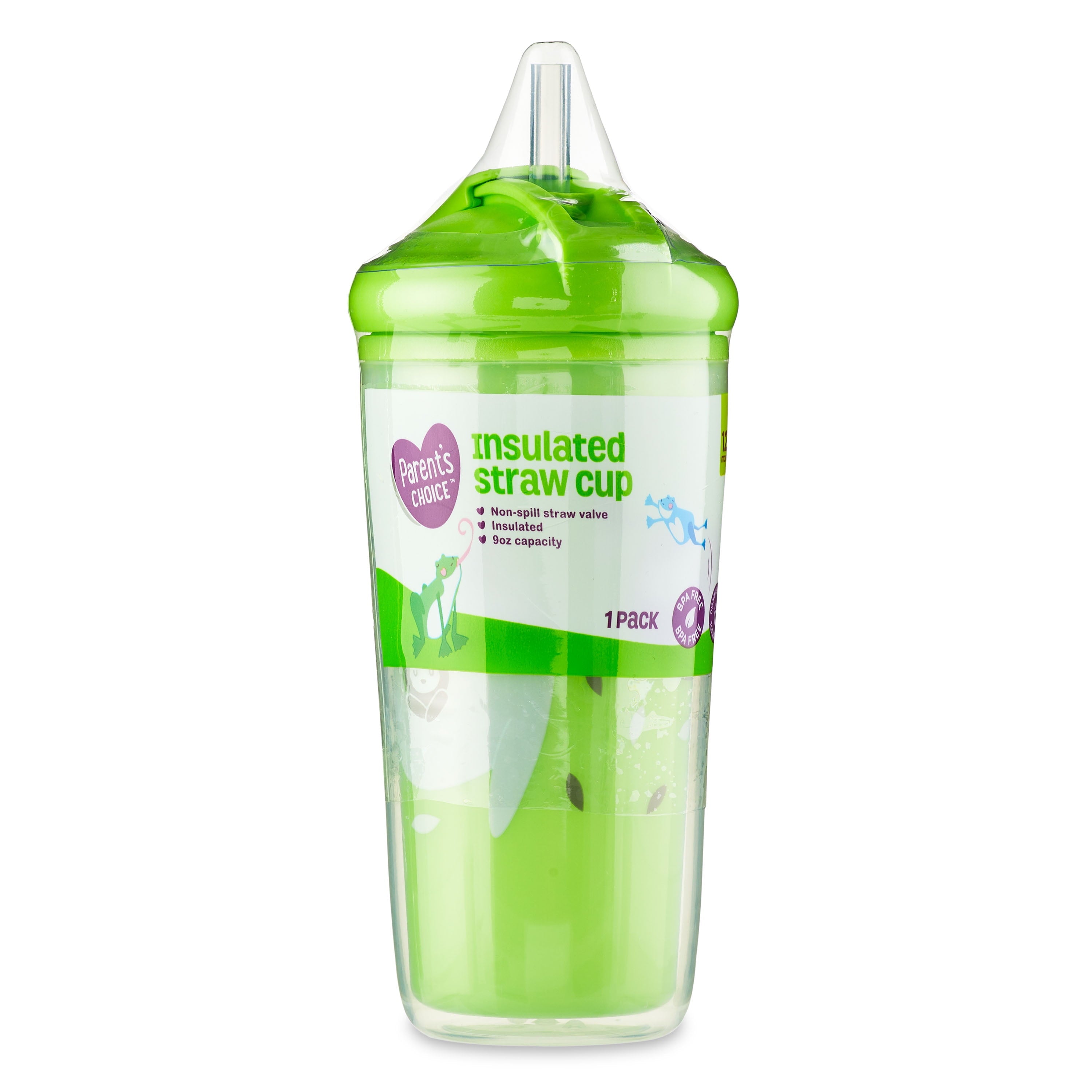 (3 Pack) Parent`S Choice Insulated Non-Spillstraw Cup, 9 Fl Oz, 1 Count, Green