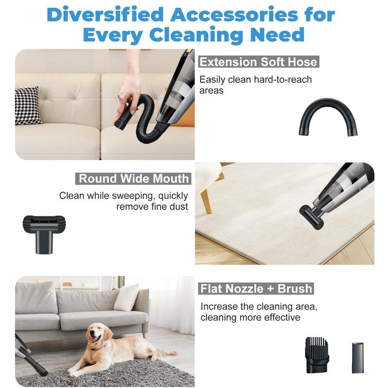 Cordless Handheld Car Vacuum, Portable Vacuum Cleaner, 8KPA Powerful Suction For
