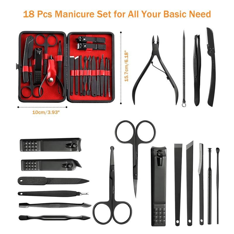 18Pcs Nail Clipper Manicure Set for Adult Professional Stainless Steel Grooming