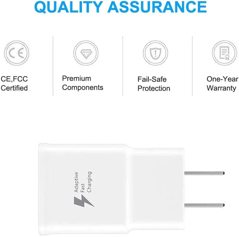 Original OEM Samsung Adaptive Fast Charging Wall Adapter Charger with USB Type C Cable, White - for Galaxy S8 / S8 plus / S9 / S9+ / S10 / S10 plus / S20 / S20 plus / Note 10 / Note 8 / Note 9