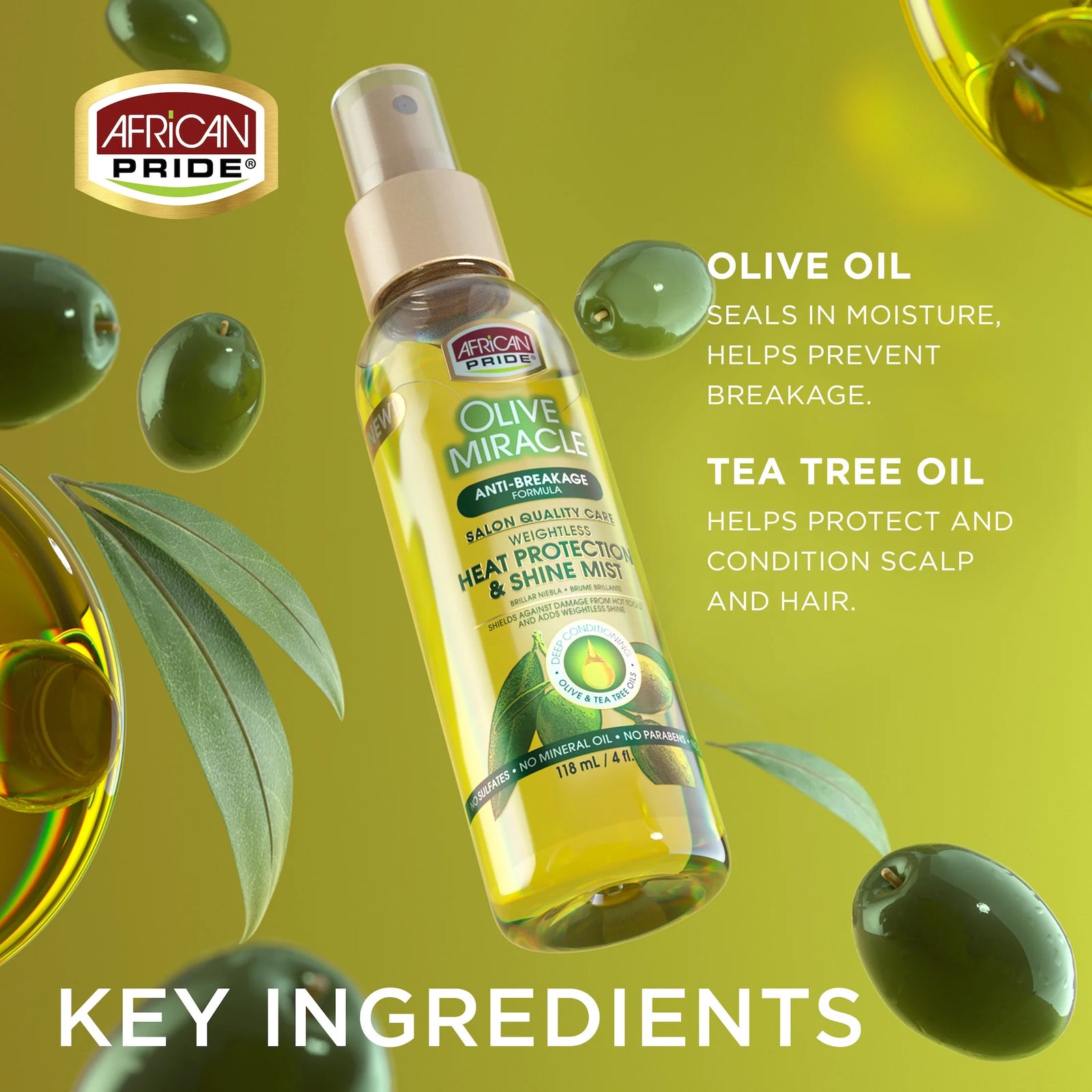 (2 Pack) Olive Miracle Anti-Breakage Heat Protection Shine Mist Hair Spray, 4 F