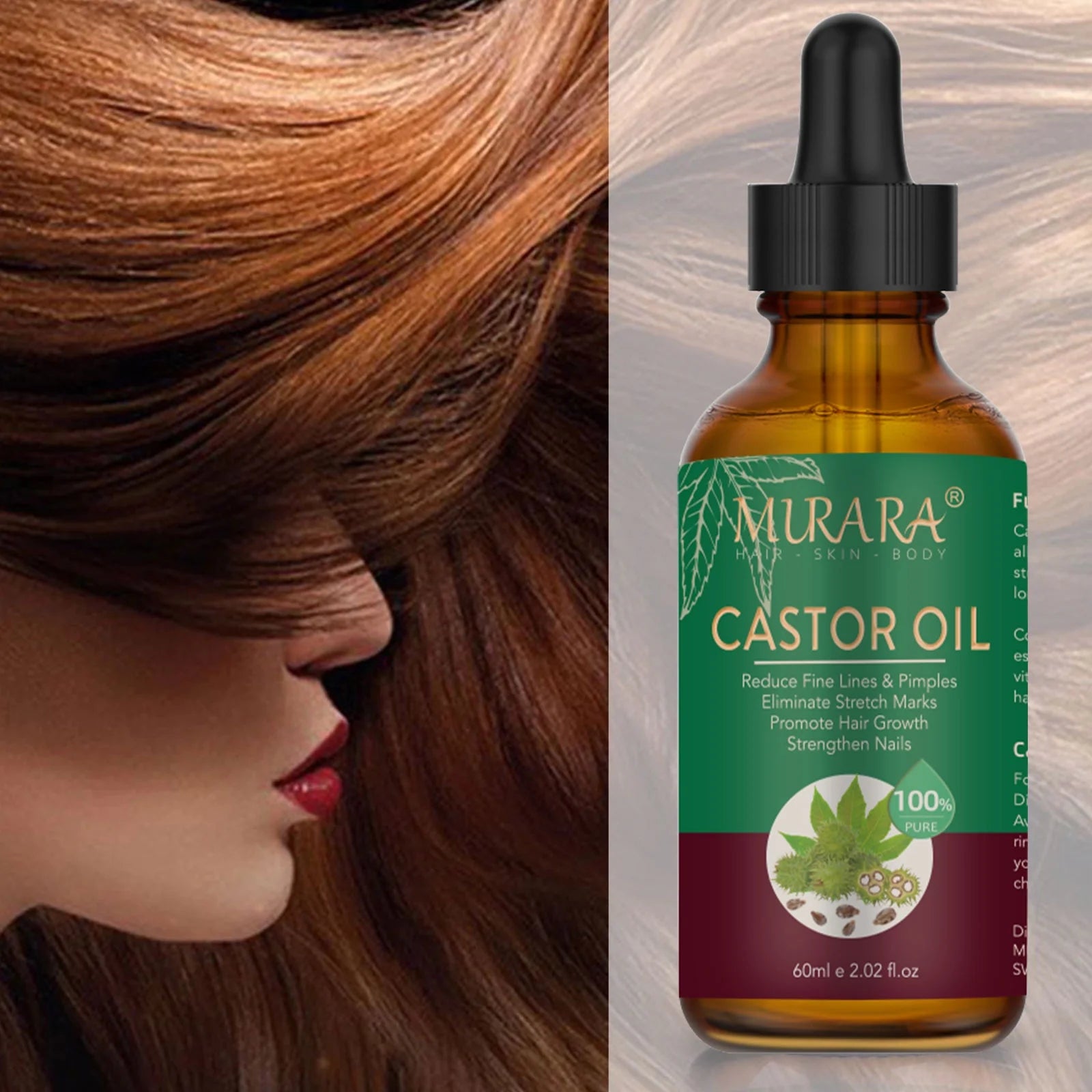 Murara Organic Castor Oil for Hair Care,Fade Fine Lines and Wrinkles, Pure Cold Pressed Castor Oil for Hair,Eyelashs,Eyebrows,Face and Skin Care