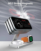 3-In-1 Magnetic Foldable Wireless Charging Station - Fast Charging Compatible with Magsafe (Iphone 16/15/14/13/12), Apple Watch 4 5 6 7 8 9 10 Se/Ultra & Airpods Pro/4/3/2