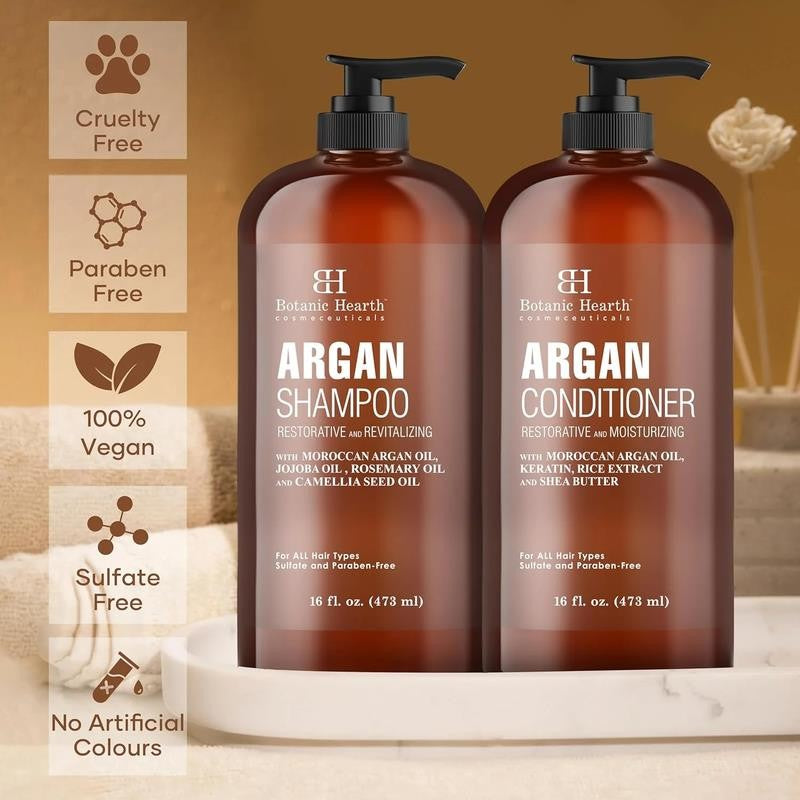Argan Oil Shampoo and Conditioner Set | 16 Fl Oz Each with Keratin, Restorative
