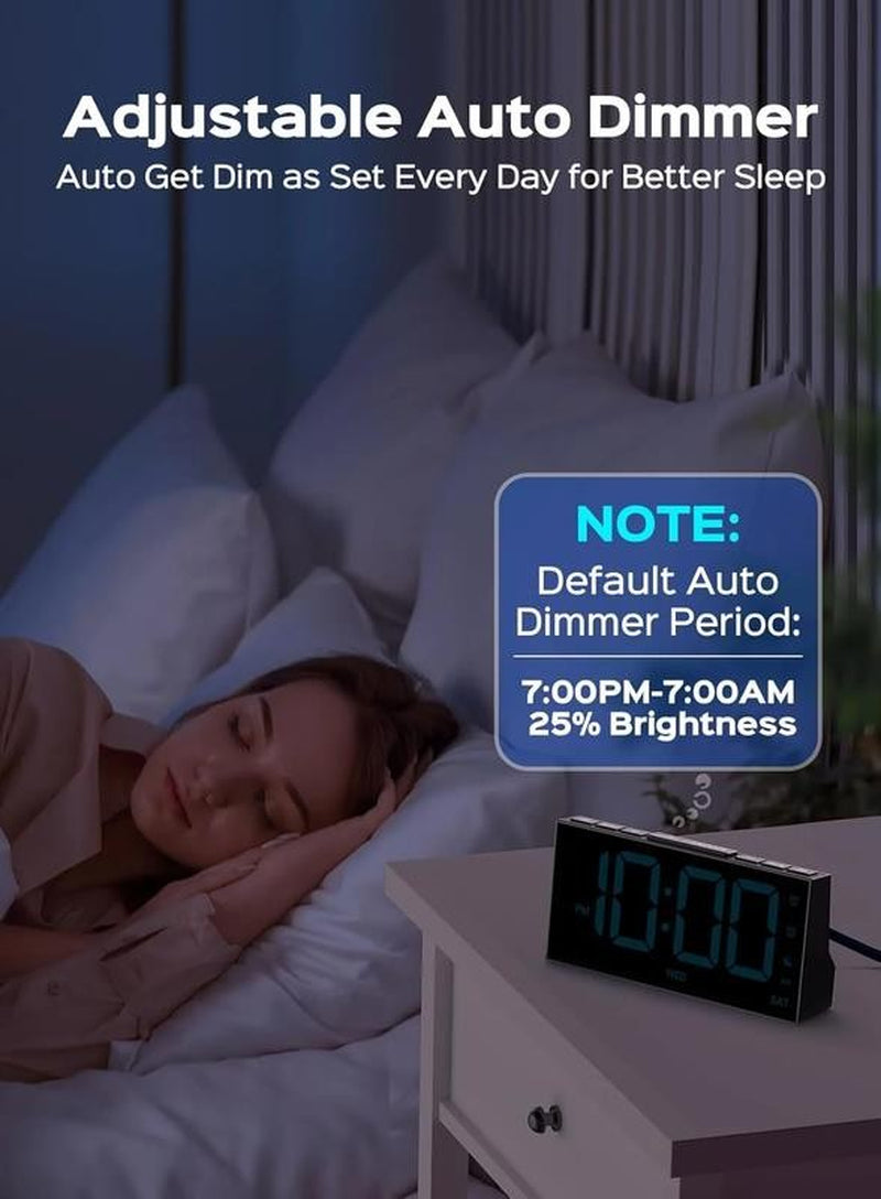 Alarm Clock for Heavy Sleepers, Digital Alarm Clock for Bedroom, Adjustable Brig