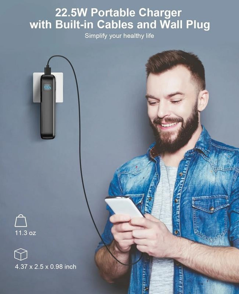 38800Mah Portable Charger Power Bank with Built-In Cable and AC Wall Plug,22.5W