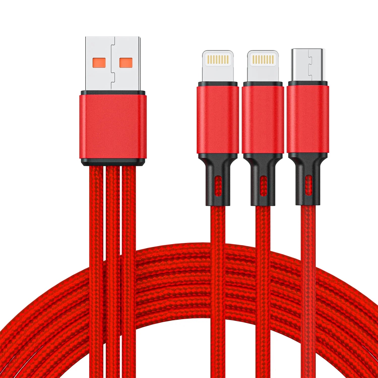 Cshidworld Multi Charging Cords 4Ft, Multi Fast Charger Nylon Braided 3 in 1 Universal Phone Charger Fast Charging with Iphone Port/Type C Port Compatible with Most Phones & Pads,Red