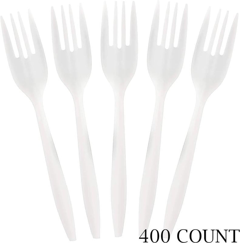 Disposable Plastic Forks Mediumweight Cutlery Utensils, 400 Pack