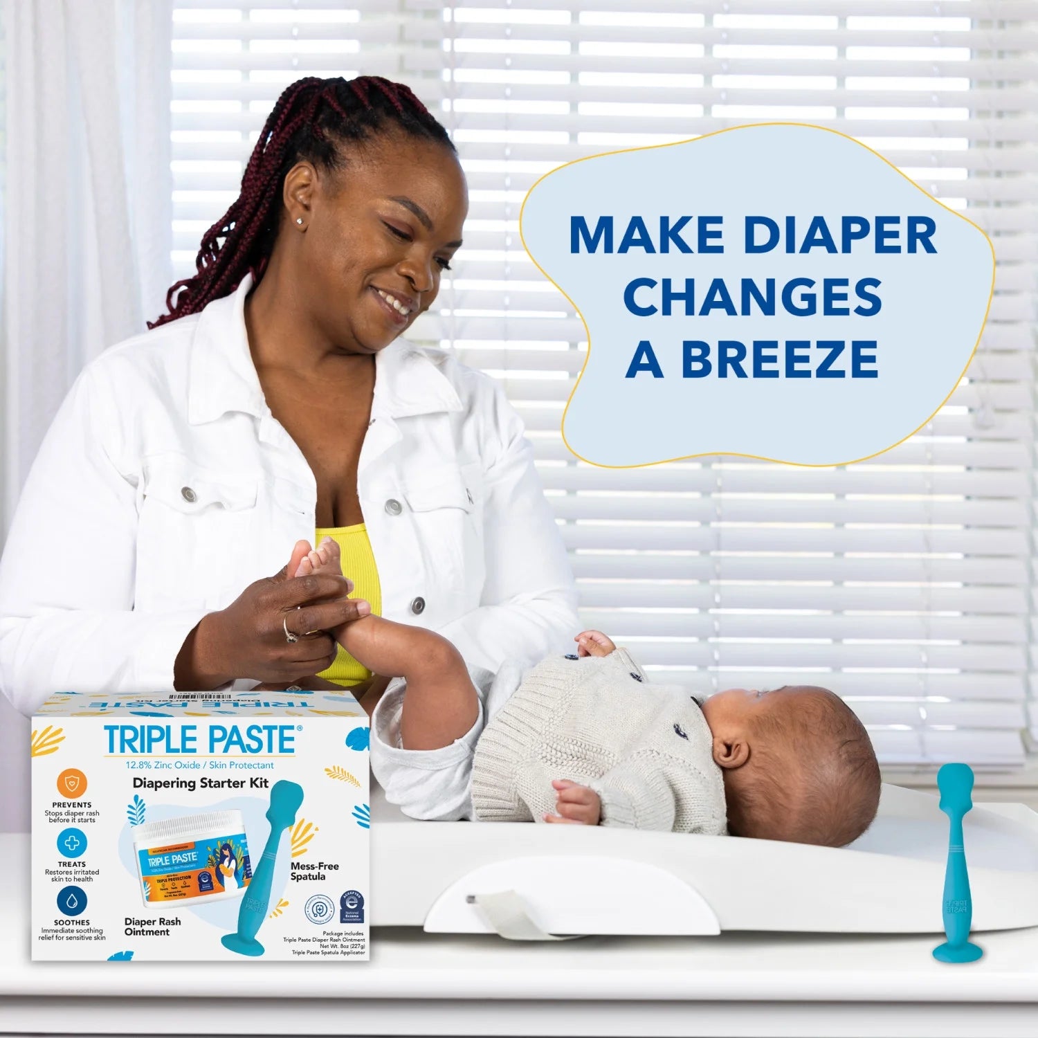 Triple Paste Diaper Rash Cream, 8Oz + Spatula Bundle - Zinc Oxide Ointment and Diaper Cream Spatula