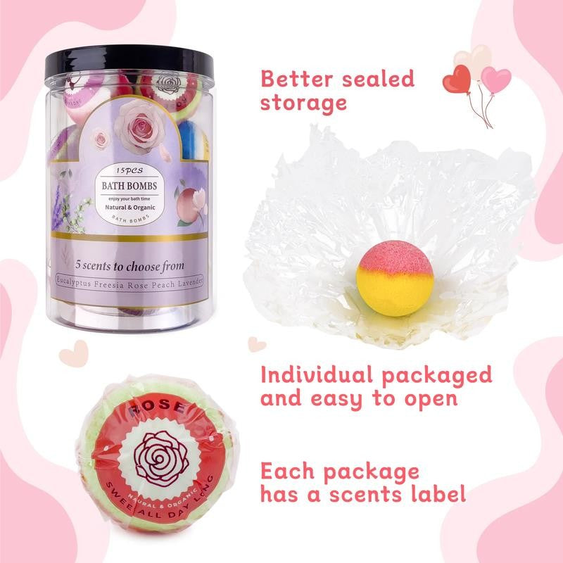 Bath Bombs Gift Set, 15PCS Handmade Bath Bombs for Women, 100% Natural Spa Exper