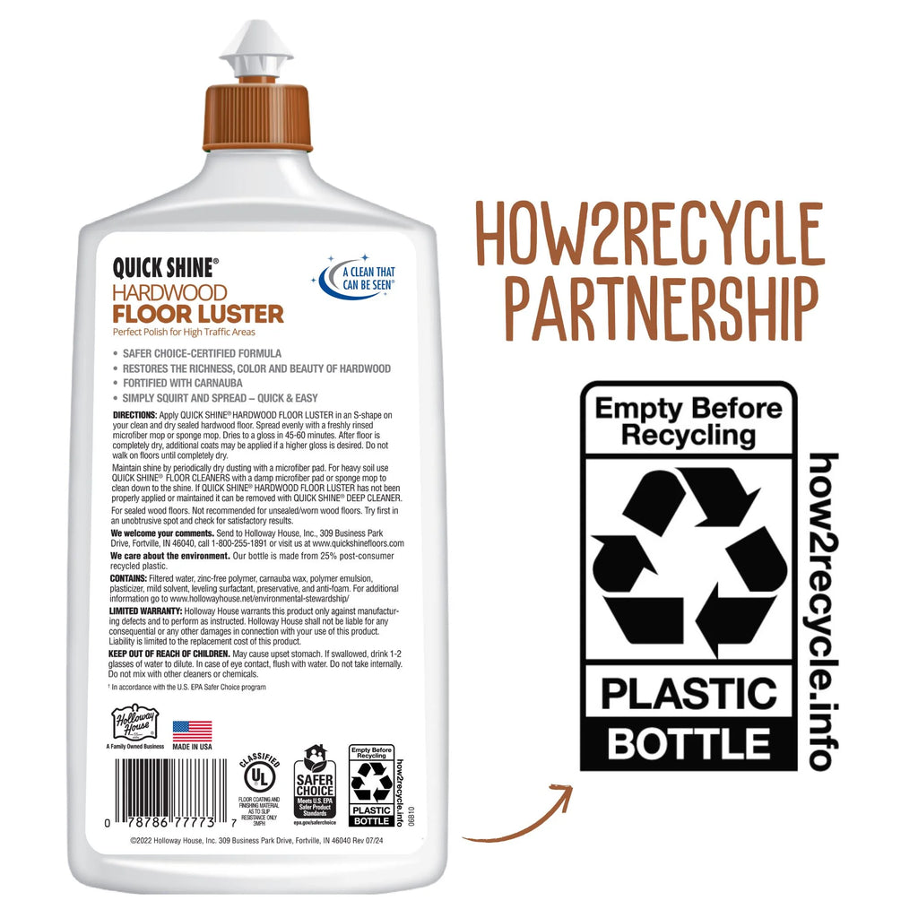 Quick Shine Hardwood Floor Luster, Pfas-Free Formula Floor Polish with Plant-Derived Carnauba 27Oz