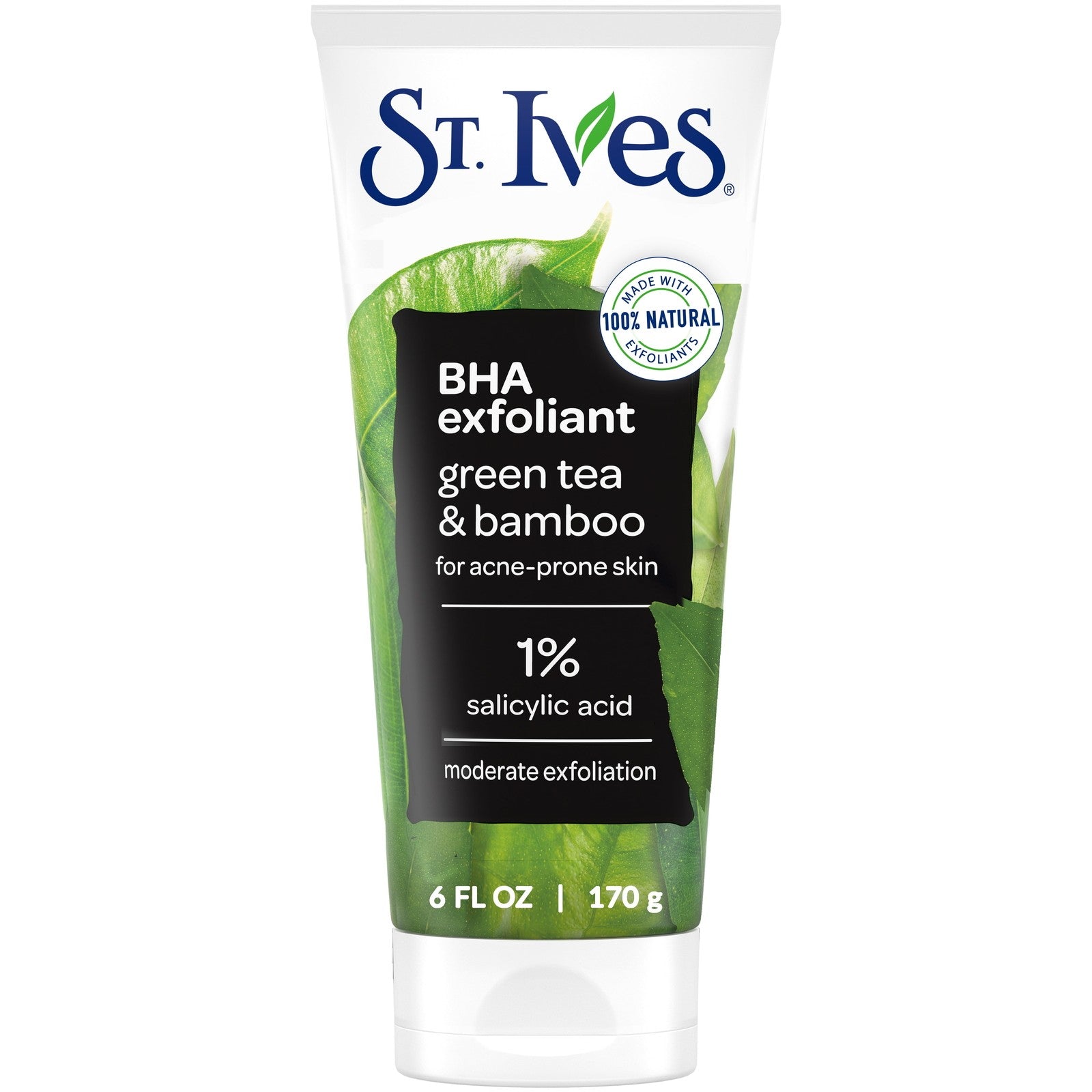Blackhead Clearing Exfoliating Face Scrub, Green Tea & Bamboo Facial Exfoliator
