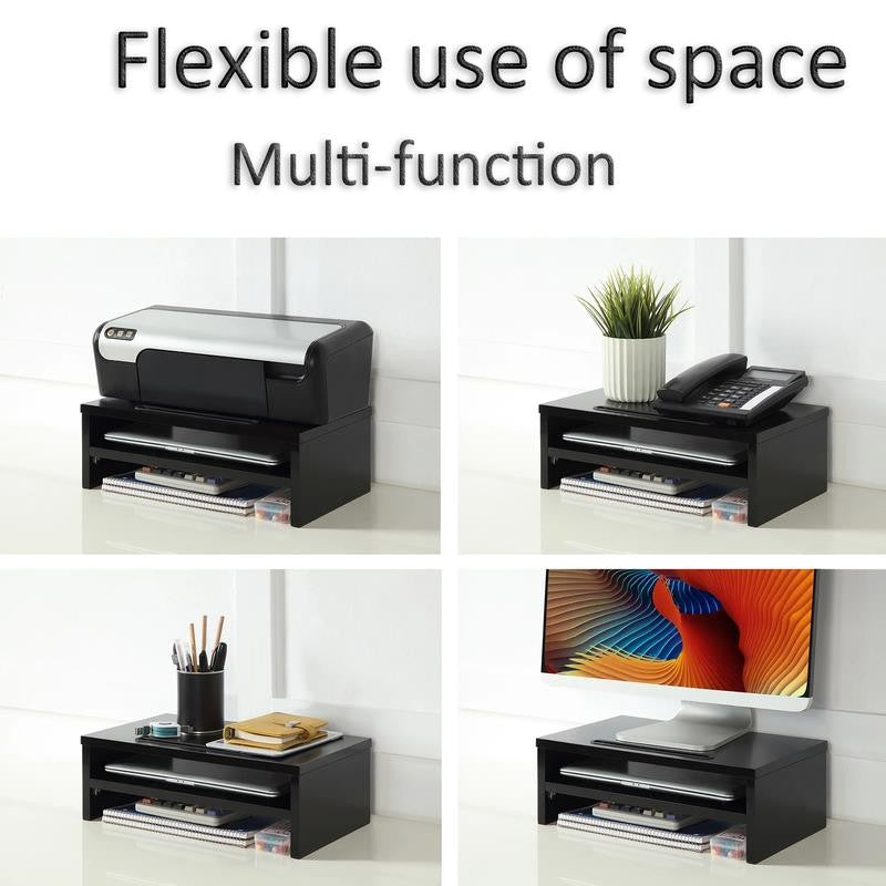 2-Tier Wooden Desktop Riser with Pad Holder,Monitor Stand Riser with Storage Org
