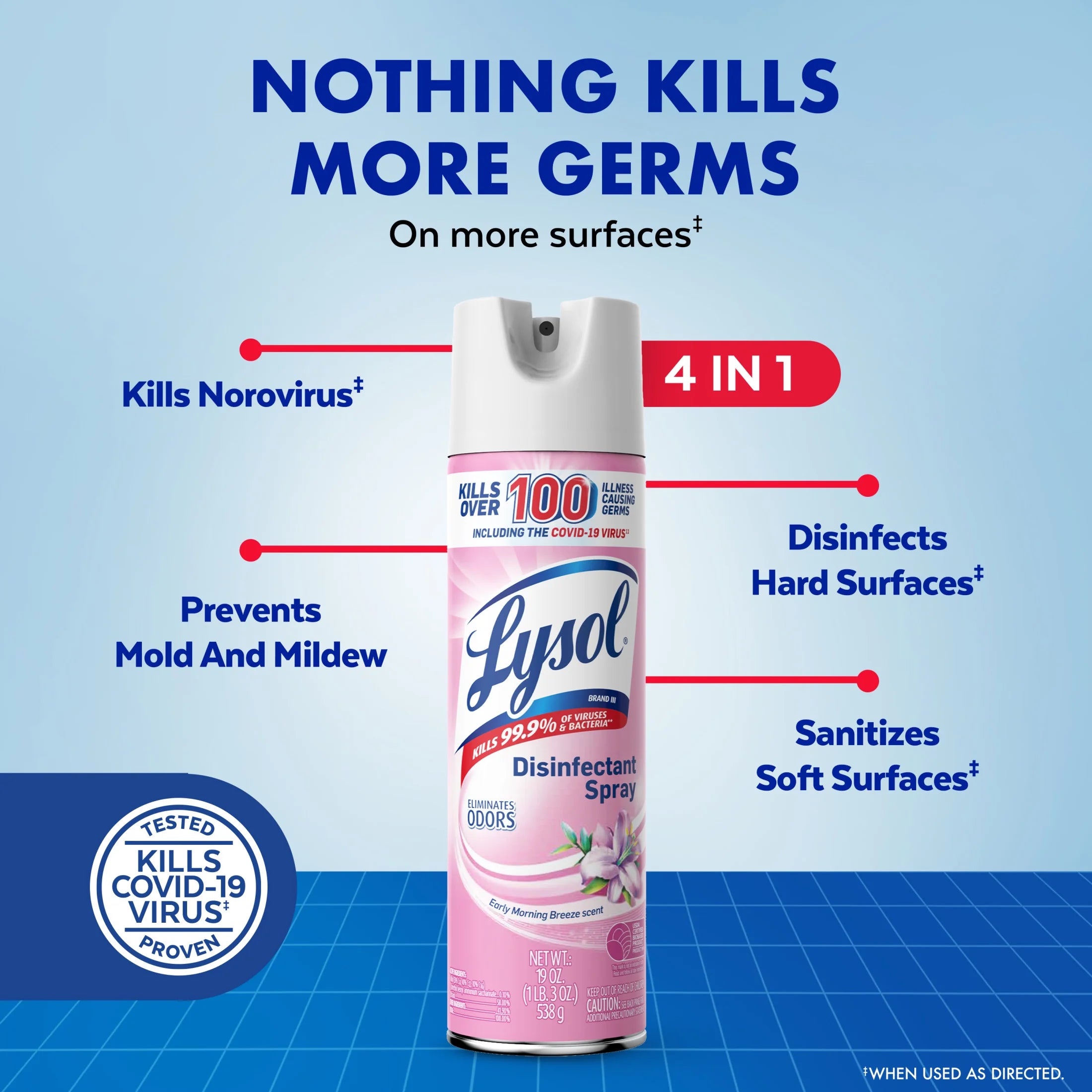 Lysol Disinfectant Sanitizing Antibacterial Spray for Deodorizing, Early Morning Breeze, 19 Fl Oz, 2 Pack