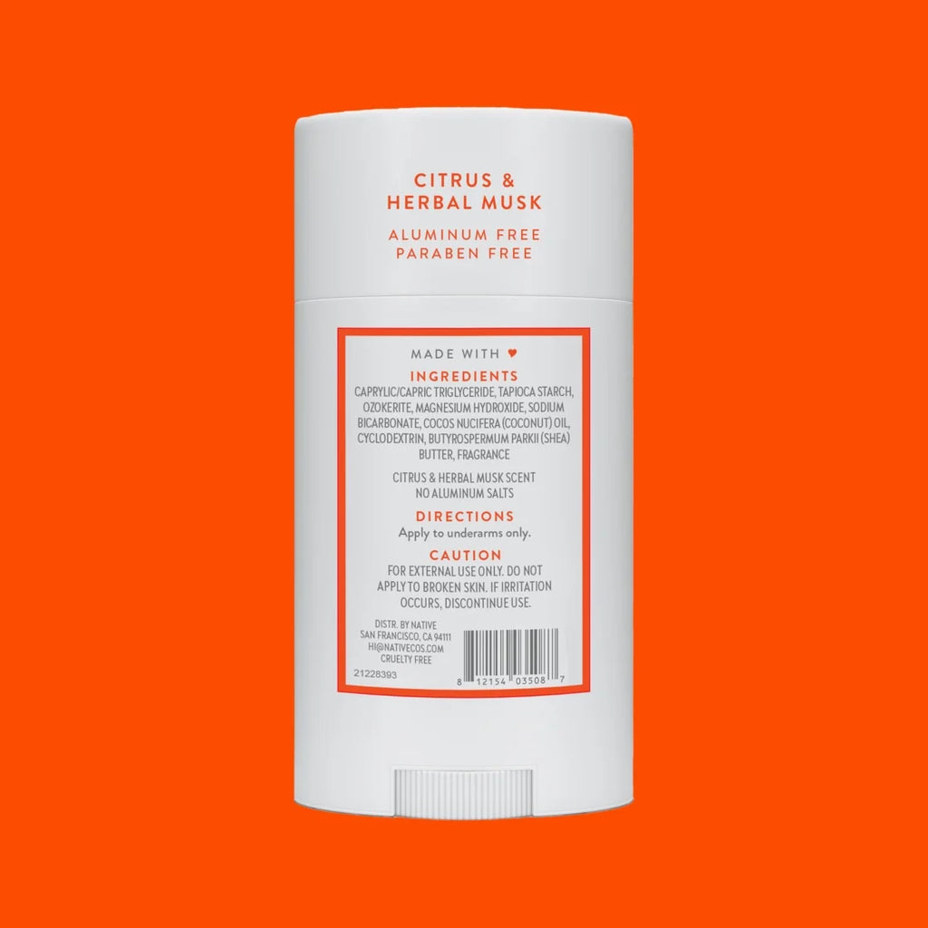 Native Deodorant, Aluminum Free, Citrus & Herbal Musk, Deodorant for Men and Women, 2.65 Oz
