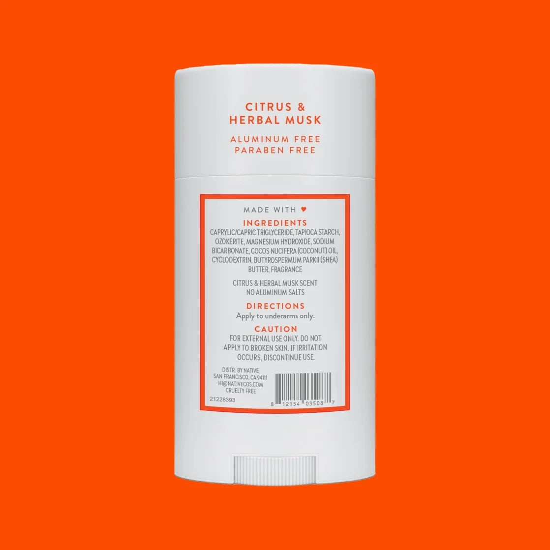 Native Deodorant, Aluminum Free, Citrus & Herbal Musk, Deodorant for Men and Women, 2.65 Oz