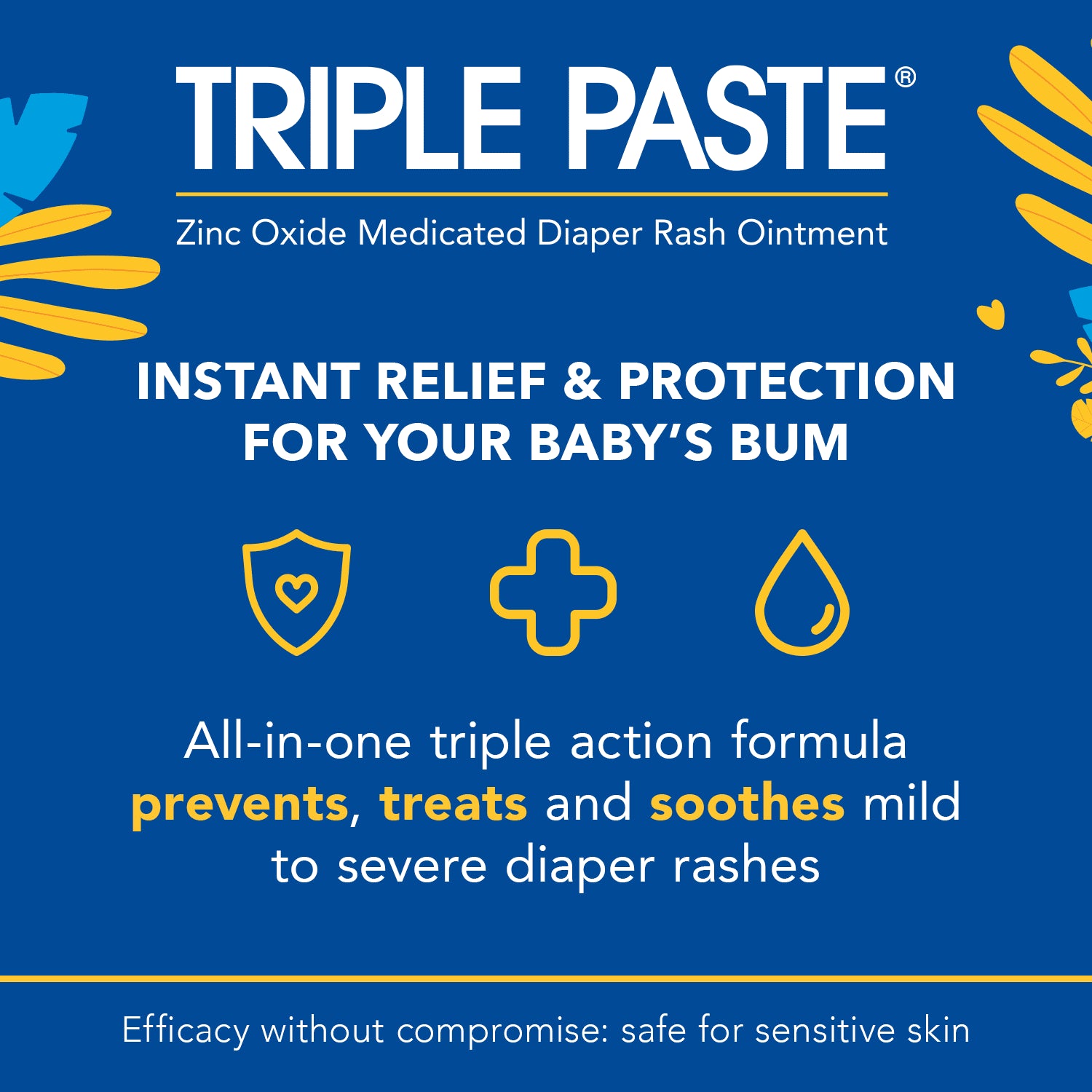 Triple Paste Diaper Rash Cream, Hypoallergenic Medicated Ointment for Babies, 2 Oz