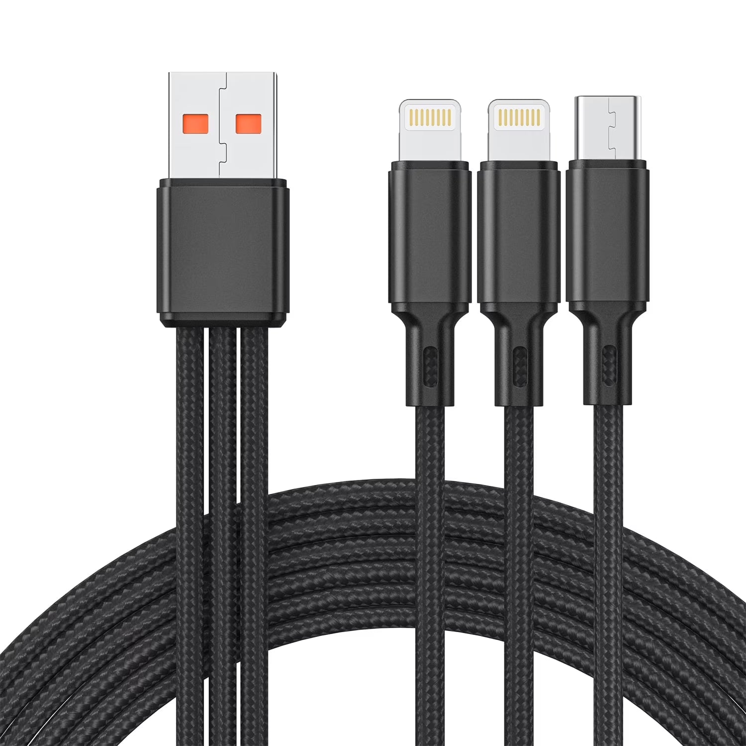 Cshidworld Multi Charging Cable 4Ft, Multi Fast Charger Nylon Braided 3 in 1 Universal Phone Charger Fast Charging with Iphone Port /Type C Port Compatible with Most Phones & Pads,Black