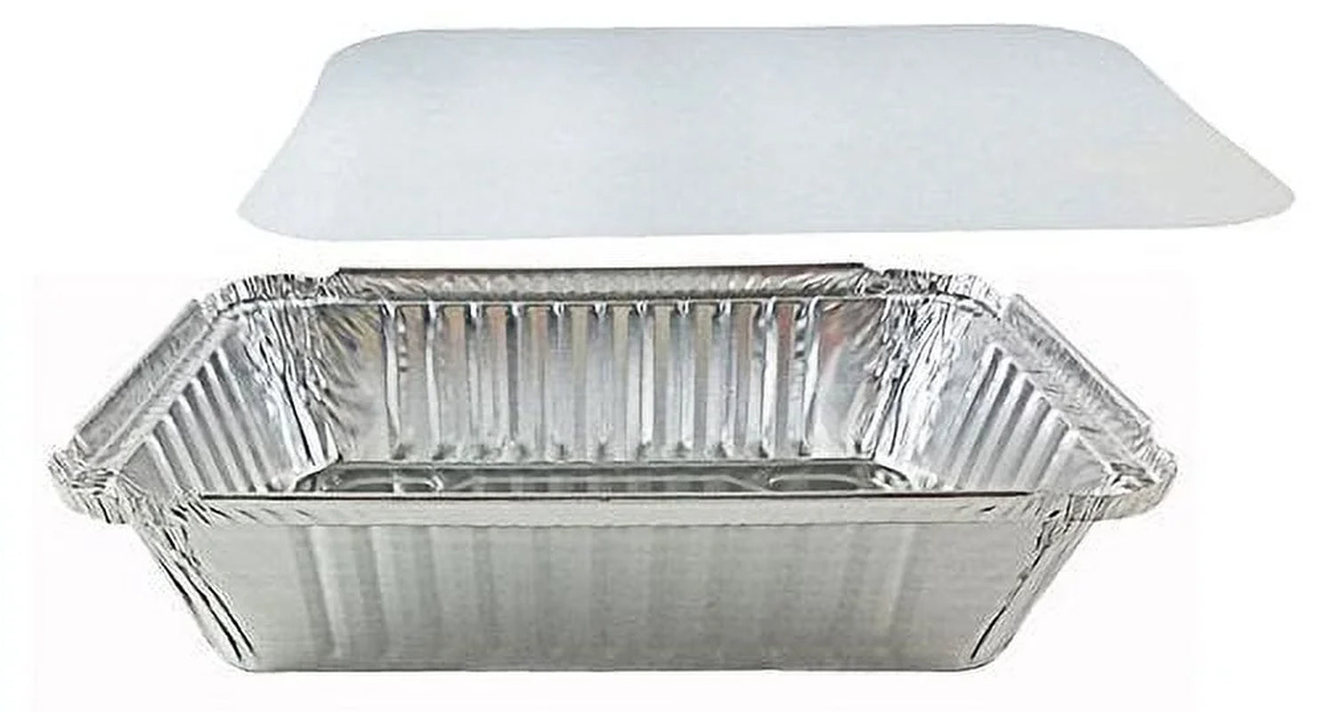 2 1/4 Lb. Oblong Deep Aluminum Foil Take-Out Pan with Board Lid Disposable Conta