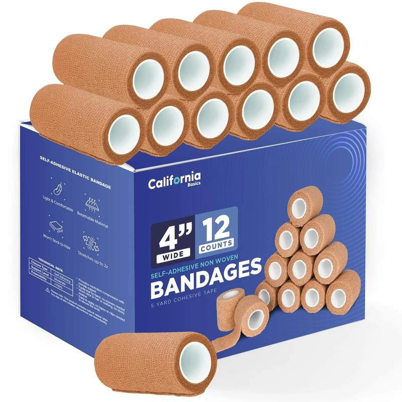 4”X15’ Self-Adhesive Bandage Wrap, Cohesive Athletic Tape for Sports 12 Pack Bro