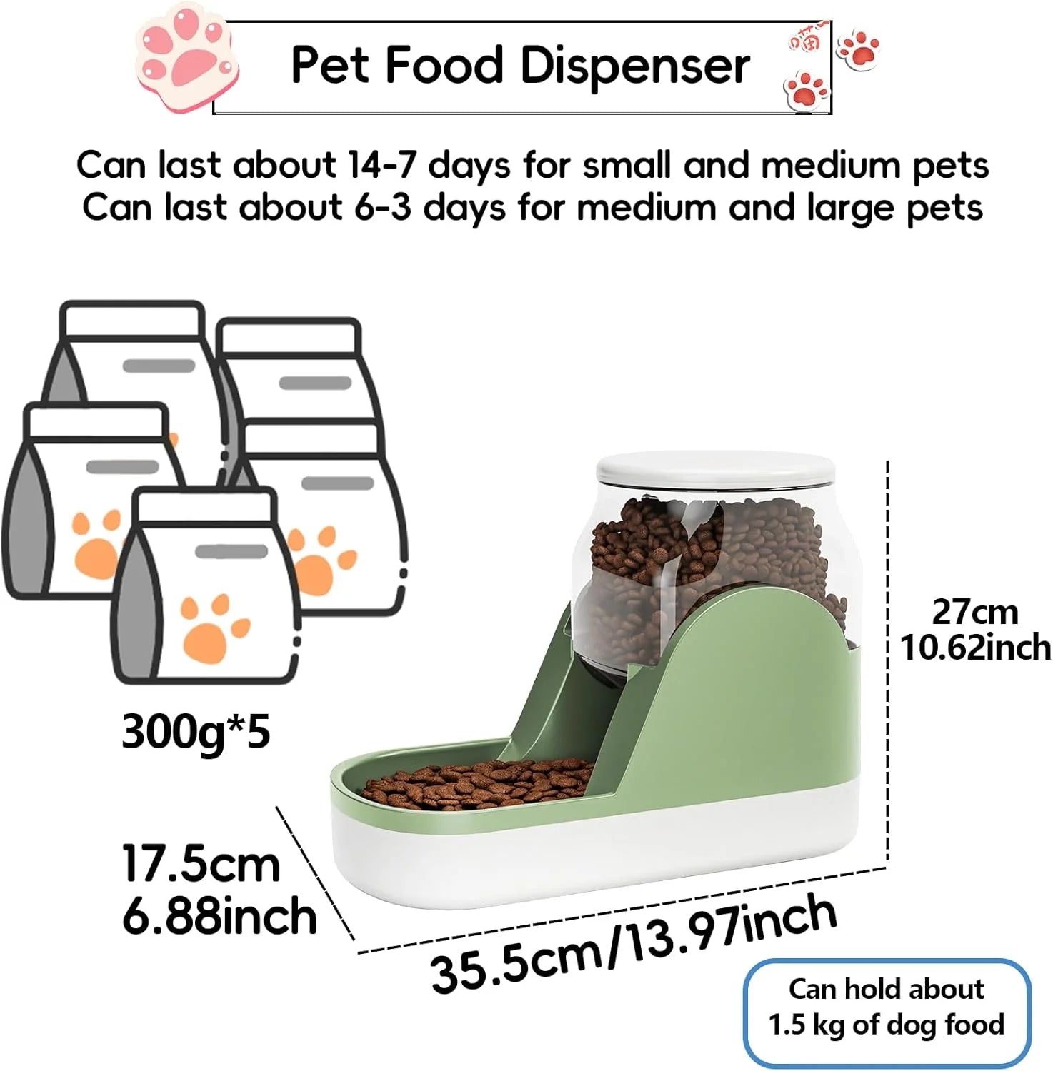Automatic Dog Food Feeder Gravity Cat Food Dispenser Large Capacity Pet Self Fee