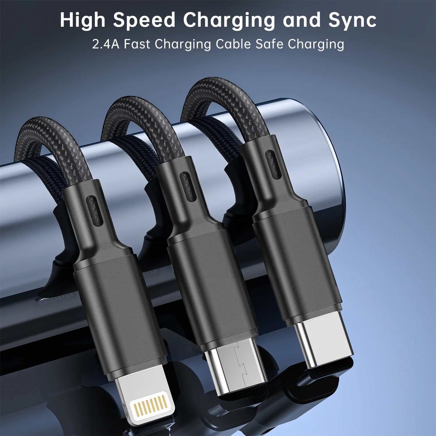 Cshidworld Multi Charging Cable 4FT, Multi Fast Charger Nylon Braided 3 in 1 Universal Phone Charger Fast Charging with USB C/Micro Usb/Iphone Port Compatible with Most Phones & Pads,Black