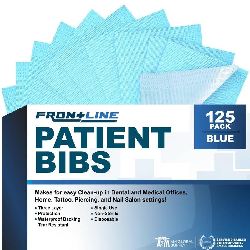 Dental Bibs, Disposable, Clothing Protector, Blue, 125 Count