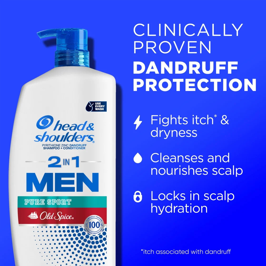 Head & Shoulders Men'S 2 in 1 Dandruff Shampoo and Conditioner, Old Spice Pure Sport, 28.2 Fl Oz